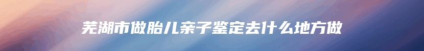 芜湖市做胎儿亲子鉴定去什么地方做